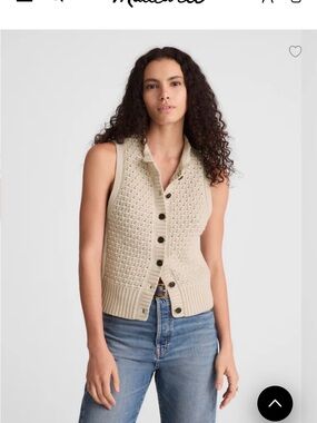 NEW Madewell Sleeveless Button-Front Knit Vest Sweater in Beige